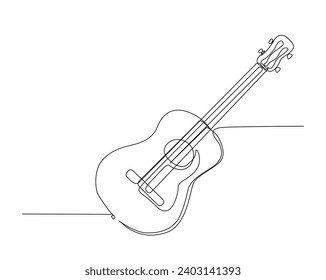 Dibujo continuo de una línea de guitarra acústica clásica. Ilustración vectorial de contorno de guitarra. Trazo editable.