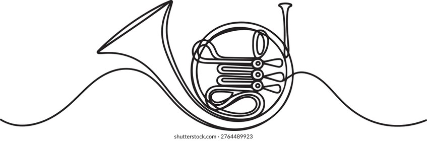 Continuous one line drawing of classical baritone horn music instrument One line draw graphic design vector
