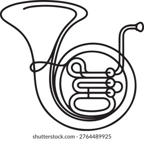 Continuous one line drawing of classical baritone horn music instrument One line draw graphic design vector
