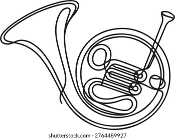 Continuous one line drawing of classical baritone horn music instrument One line draw graphic design vector
