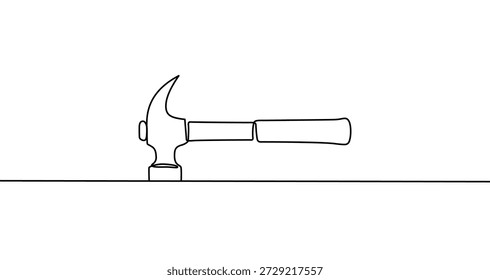 Dibujo continuo de una línea de una herramienta de construcción de martillo de garra. Dibujo de una herramienta con trazo negro editable sobre fondo blanco. Ilustración vectorial.