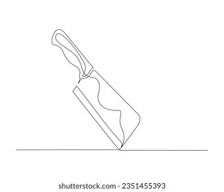 Continuous one line drawing of cleaver. Meat knife outline vector illustration. Editable stroke. 