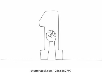 Continuous one line drawing clenched fists in a large number 1. Solidarity, determination, spirit, steadfastness, strong will to demand rights. May Day. Single line draw design vector illustration