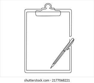 Continuous one line drawing of   clipboard paper and pen isolated in continuous line art style vector