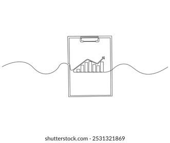 Continuous one line drawing of clipboard with statistics graph. One line drawing illustration of graph on clipboard. World statistics day concept line art. Editable outline