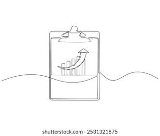 Kontinuierliche einzeilige Zeichnung der Zwischenablage mit Statistikdiagramm. Eine Zeichnung des Graphen in der Zwischenablage. World Statistics Day Concept Line Art. Editierbare Gliederung