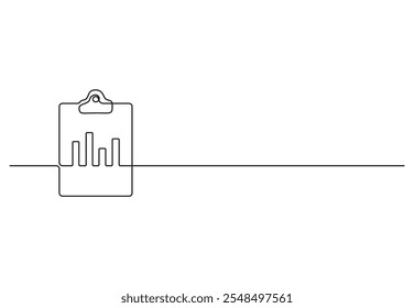 Dibujo continuo de una línea de Portapapeles. Icono de gráfico de crecimiento, gráfico de barras, dibujo de una sola línea de objeto. Una línea de arte. Ilustración vectorial