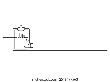 Dibujo continuo de una línea de Portapapeles. Icono de gráfico de crecimiento, gráfico de barras, dibujo de una sola línea de objeto. Una línea de arte. Ilustración vectorial