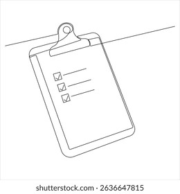 Continuous one line drawing of clipboard with checklist vector illustration