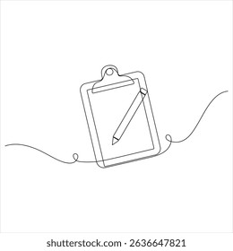 Continuous one line drawing of clipboard with checklist vector illustration