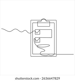 Continuous one line drawing of clipboard with checklist vector illustration