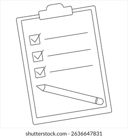 Continuous one line drawing of clipboard with checklist vector illustration