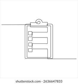 Continuous one line drawing of clipboard with checklist vector illustration