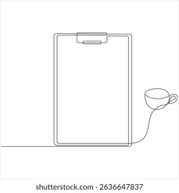 Continuous one line drawing of clipboard with checklist vector illustration