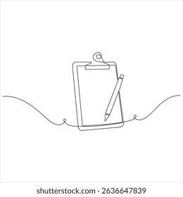 Continuous one line drawing of clipboard with checklist vector illustration