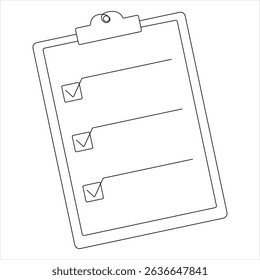 Continuous one line drawing of clipboard with checklist vector illustration