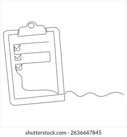 Continuous one line drawing of clipboard with checklist vector illustration
