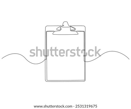 Continuous one line drawing of clipboard. One line drawing illustration of clipboard. Blank paper clipboard concept line art. Editable outline