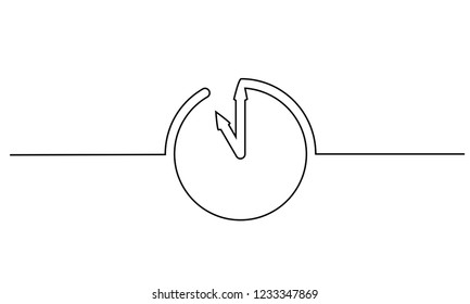 Continuous one line drawing. Clock with arrows icon on white background. Vector illustration for banner, web, design element, template, postcard.