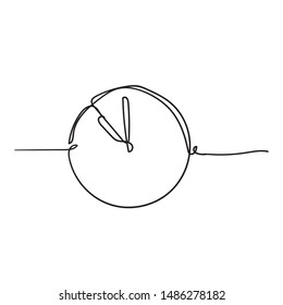 Continuous one line drawing Clock icon with doodle handdrawn style on white background 