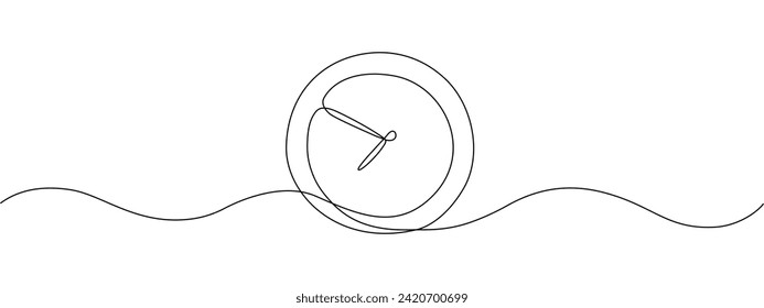 A continuous one line drawing of a clock. Vector illustration handdrawn style