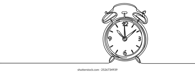 Dibujo continuo de una línea de reloj. Icono lineal de reloj. Un fondo de dibujo de línea. Ilustración vectorial. Fondo lineal de reloj