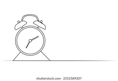 Continuous one line drawing clock icon with doodle hand drawn style. Alarm clock continuous one line drawing, Clock drawn symbol. One line art continuous icon