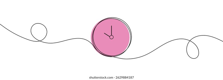 Continuous one line drawing Clock icon on white background. Vector Illustration .EPS 10 . 