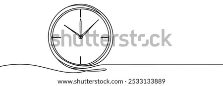 Continuous one line drawing of clock. Clock linear icon. One line drawing background. Vector illustration. Clock linear background