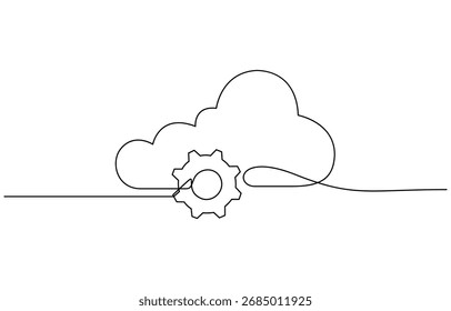 Dibujo continuo de una línea de Clods con Ilustración vectorial de signo de tecnología de engranajes sobre fondo transparente. Esquema editable