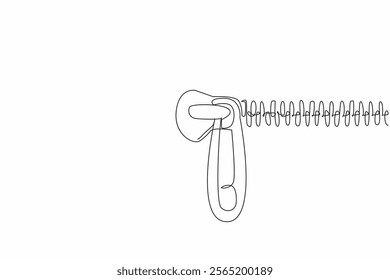 Continuous one line drawing closed zipper. Material fastener. Used in bags, wallets, adult pants of man. Safety and comfort. Lock. National Zipper Day. Single line draw design vector illustration