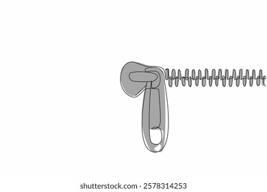 Continuous one line drawing closed zipper. Material fastener. Used in bags, wallets, adult pants of man. Safety and comfort. Lock. National Zipper Day. Single line draw design vector illustration