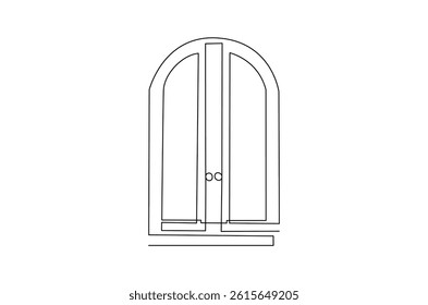 Continuous one line drawing of Closed door. Single line drawing illustration of Classic closed door. Wooden Luxury concept vector art. Doodle line illustration.