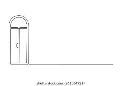 Continuous one line drawing of Closed door. Single line drawing illustration of Classic closed door. Wooden Luxury concept vector art. Doodle line illustration.