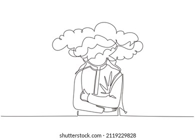 Continuous one line drawing cloud head businessman. Arab man with empty head and cloud instead. Distracted, daydreaming, absent and impractical concept. Single line design vector graphic illustration