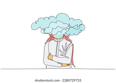 Continuous one line drawing cloud head businessman. Arab man with empty head and cloud instead. Distracted, daydreaming, absent and impractical concept. Single line design vector graphic illustration