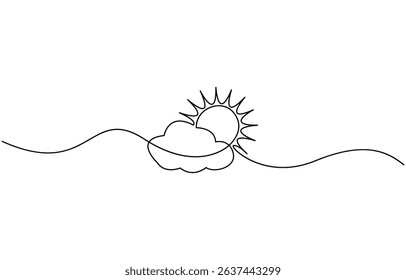 Continuous one line drawing of a cloud isolated, Cloud single line art, continuous one line drawing of Isolated outline vector icon.