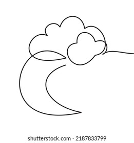 Continuous one line drawing clouds   crescent moon in the sky  Editable vector illustration clouds for icon  
symbol   logo  Minimalist black linear design isolated white background 
