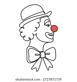 Continuous one line drawing clown Vector logo drawn fore card Editable stroke
