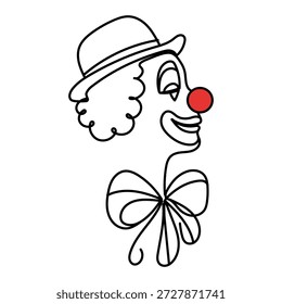 Continuous one line drawing clown Vector logo drawn fore card Editable stroke