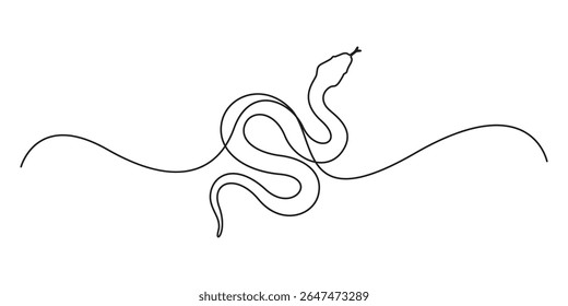Continuous one line drawing of cobra snake outline isolated on white background vector illustration