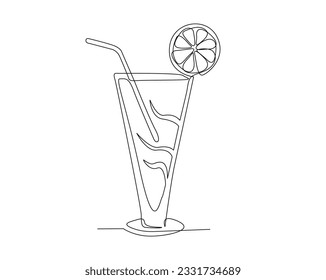 Continuous one line drawing of cocktail drink. cocktail with slice of lime outline design. Editable stroke.