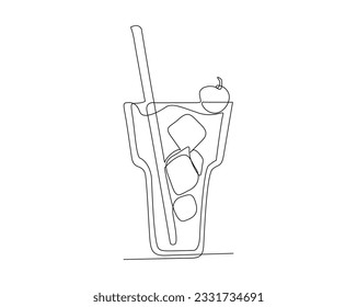 Continuous one line drawing of cocktail drink. cocktail with cherry outline design. Editable stroke.