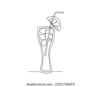 Continuous one line drawing of cocktail drink. cocktail with slice of lime outline design. Editable stroke.
