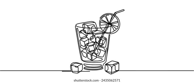 Continuous one line drawing of a cocktail drink. cocktail with a slice of lime. vector illustration