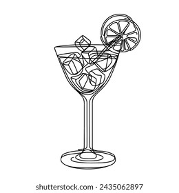 Continuous one line drawing of a cocktail drink. cocktail with a slice of lime. vector illustration