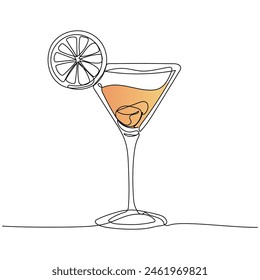 Continuous one line drawing of cocktail. Concept of beverage cafe menu. Modern style vector illustration