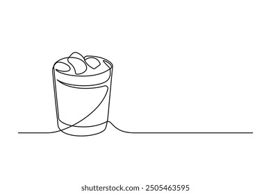 Continuous one line drawing of cocktail drink isolated on white background. Alcoholic cocktail drink in modern style thin line. Vector illustration