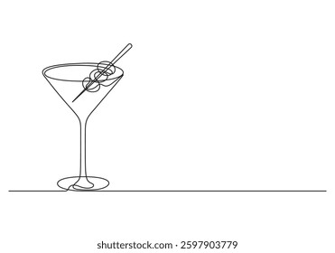Continuous one line drawing of cocktail wine glass symbol concept. Silhouette of alcoholic drink. Vector illustration