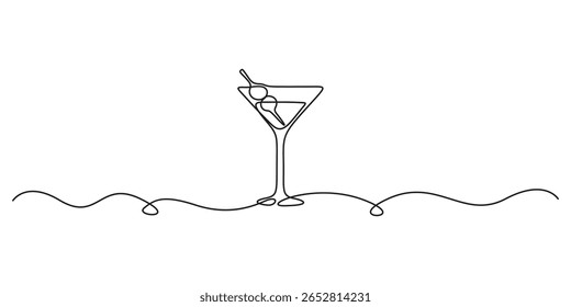Continuous one line drawing of cocktail wine glass symbol concept. Silhouette of alcoholic drink single line art style vector illustration